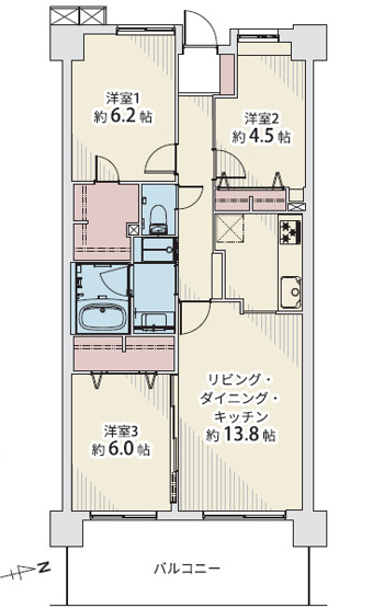 【間取り】 | ドルチェ戸塚 | 専有面積71.36㎡、3LDK