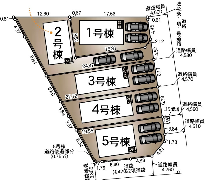 ●5(土)6(日)現地説明会！　平群町吉新　第4期　新築一戸建ての区画図|全5区画