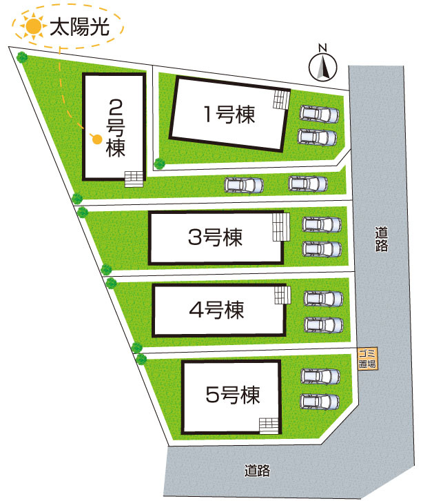 ●19(土)～23(日)現地説明会！　平群町吉新　第4期　新築一戸建ての区画図|全5区画