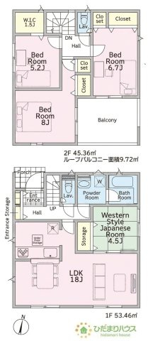 【間取り】 | 牛久市岡見町第5　新築戸建 | 2部屋から出入り可能なバルコニー！