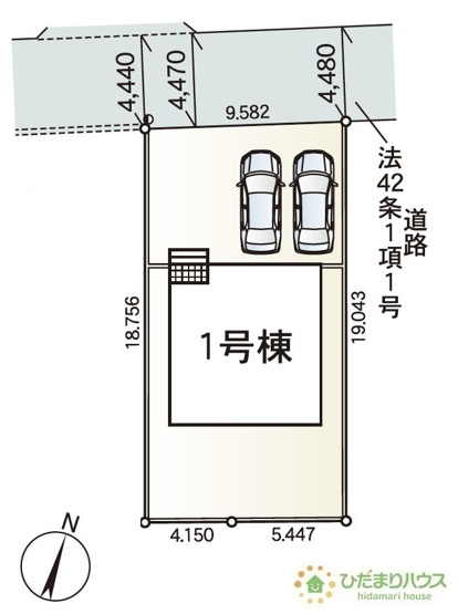 【区画図】 | 牛久市岡見町第5　新築戸建 | 急な来客時にも安心な、並列駐車2台まで可能です(^^♪