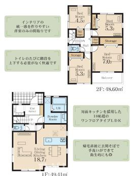 藤沢市羽鳥３丁目　新築戸建　全３棟の間取り|南向き　４LDK