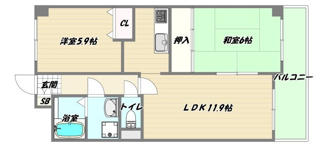 大阪市東淀川区菅原３丁目の賃貸マンションの間取り