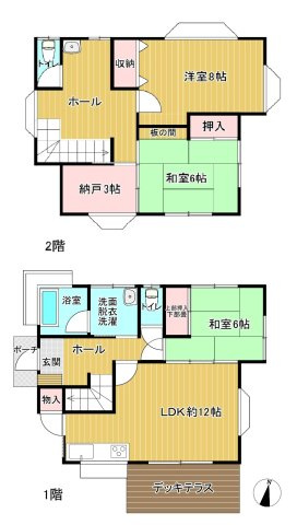 富戸　閑静な住環境で家庭菜園も可能な3SLDKの間取り|3LDKにサービスルーム付き