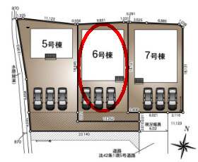 クレイドルガーデン前橋市青柳町第27　6号棟（平屋）の区画図|駐車場3台ご用意しています！
並列駐車なので、車の出し入れもしやすいですよ！