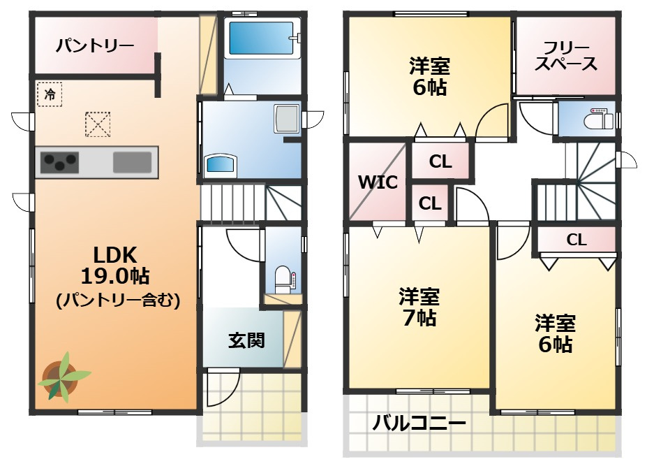 ハートフルタウン宇都宮市清原台2丁目256番の間取り|南向きで陽当たりの良い間取りです