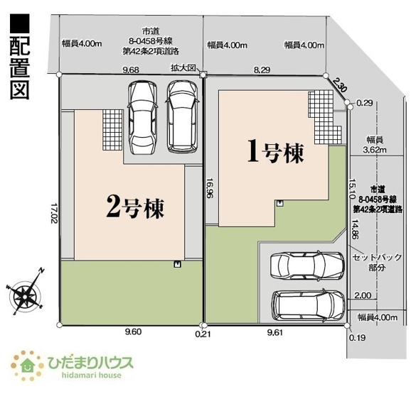 【区画図】 | かすみがうら市稲吉東4丁目26-P1　新築戸建　2号棟 | 急な来客時にも安心な、並列駐車2台まで可能です(^^♪
（2号棟）