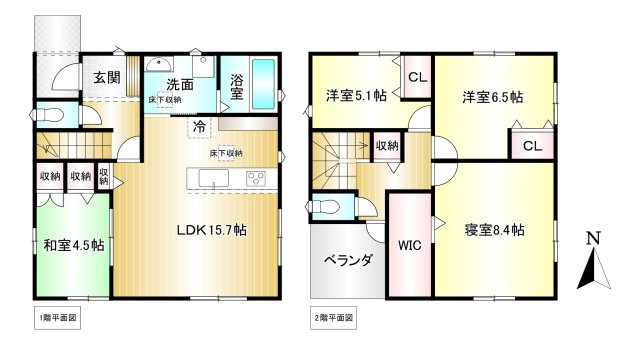 橿原市石原田町の間取り|4LDK　土地面積：132.6ｍ2　建物面積：105.31ｍ2　駐車可