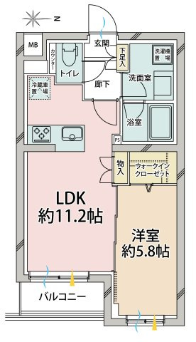 ■1LDK、専有面積：41.86平米、バルコニー面積：3.36平米