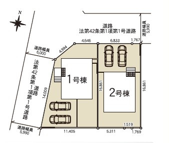 【Cradle garden】真岡市熊倉　第5 全２邸の区画図|〇配置図〇