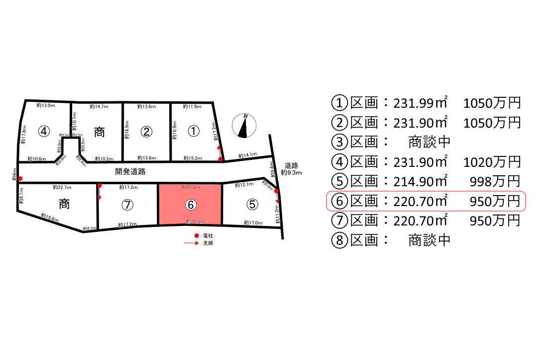 8区画分譲地　北方町加茂　⑥のその他|面積・価格一覧