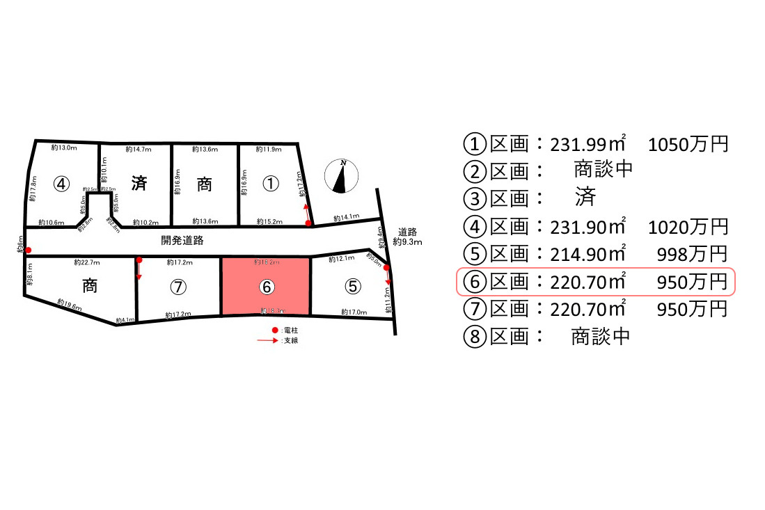 8区画分譲地　北方町加茂　⑥のその他|面積・価格一覧