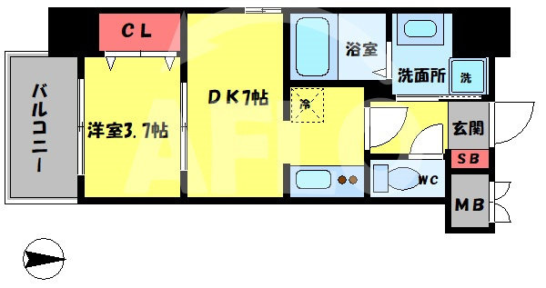 プライマル南森町パークビューの間取り|プライマル南森町パークビュー　開放感のある間取り