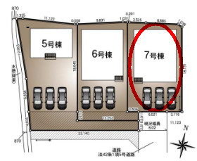 クレイドルガーデン前橋市青柳町第27　7号棟（平屋）の区画図|駐車場3台ご用意しています！
並列駐車なので、車の出し入れもしやすいですよ！