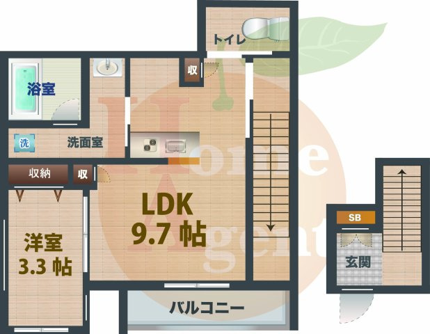 【間取り】 | 家政ハイツ八番館 | 1LDKのお部屋です。