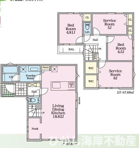茅ヶ崎市下町屋２丁目　新築戸建　全5棟の間取り|南向き　２LDK+2S