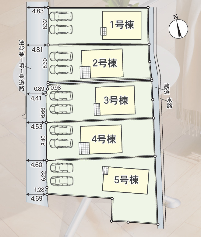クレイドルガーデン高松市鶴市町第３◇光熱費の負担の軽減が可能なオール電化住宅ですの区画図|全体区画図
各棟、駐車場スペースは３台以上のゆったりとした区画で広い敷地にゆったりとした配置で住宅が建てられ、日照や通風にも十分に配慮されています。