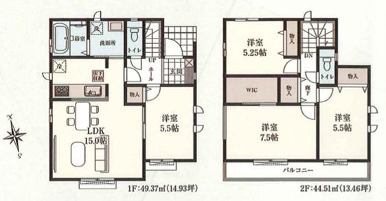 八王子市　上野町　新築一戸建ての間取り|～南向き4LDK　収納豊富で使い勝手の良い間取りです～