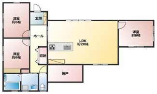 【間取り】 | 神戸市西区押部谷町栄　築浅平屋一戸建て | 3490万円、3LDK+S（納戸）、土地面積270.55平米、建物面積89.43平米 ◆間取り◆
3ＬＤＫ＋Ｓ
ワンフロアーで暮らしが完結♪