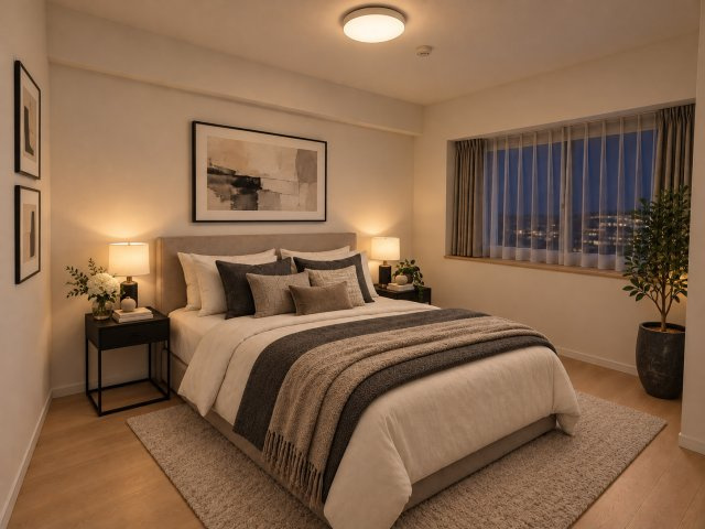 アヴェーレ守口の寝室|快適な睡眠を得られるマスターベッドルーム。※掲載の画像はリフォーム完了後のイメージパースになります。実際とは異なる場合があります。家具・調度品等はございません。