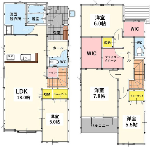 moku若松区浜町3丁目２期の間取り|4つの洋室を確保したゆとりある間取りで、子ども部屋や書斎などライフスタイルに合わせて使い分けできます。家族の成長にも対応しやすい、暮らしやすい4LDKの住まいです。