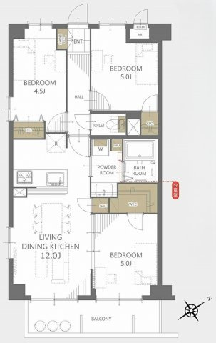 アーバネスト船橋三咲の間取り|3専有面積60.58m2 バルコニー面積7.20m2使い勝手に優れた3LDKの間取りです。全居室に収納を備えた機能的な配慮が魅力。通風・採光にも配慮された、快適な生活空間を実現するプランです。