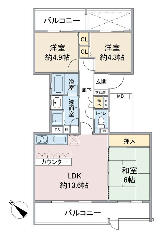 ハイツ東戸塚Ⅱ　Ｂ棟 Bの間取り