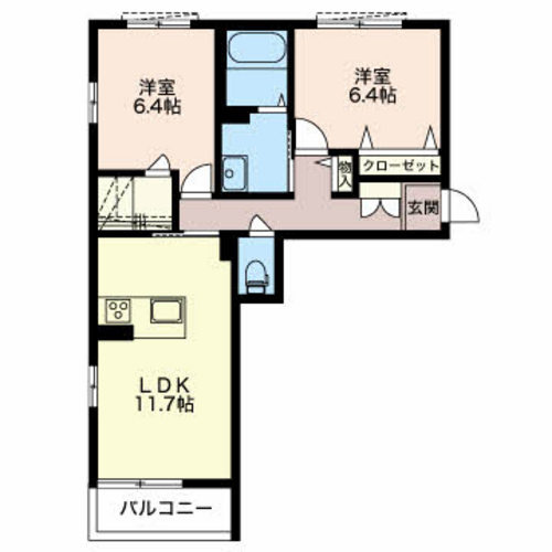グランベレオの間取り|間取図（グランベレオ A204）2LDK