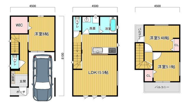 尼崎市西難波町　売土地の土地図＋建物プラン例