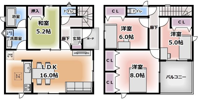 由利本荘市薬師堂字二本木の新築一戸建の間取り