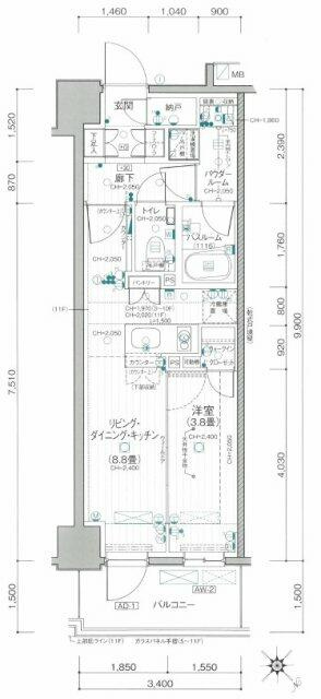 横浜市中区長者町３丁目の賃貸マンションの間取り