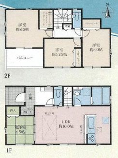 【間取り】 | 厚木市上依知  1号棟 3期 | 4LDK　1階掃き出し窓シャッター付　玄関カードキー　南向きバルコニー　浴室乾燥機+窓　全居室収納（WIC1箇所）　SIC　キッチン上部折下天井　リビング折上天井　LDK16帖+和室4.5帖