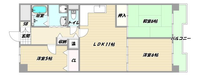 大阪市東淀川区東中島１丁目の賃貸マンションの間取り