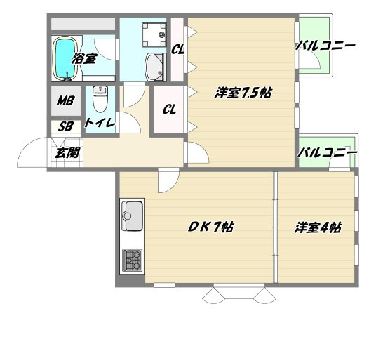 大阪市東淀川区淡路１丁目の賃貸マンションの間取り