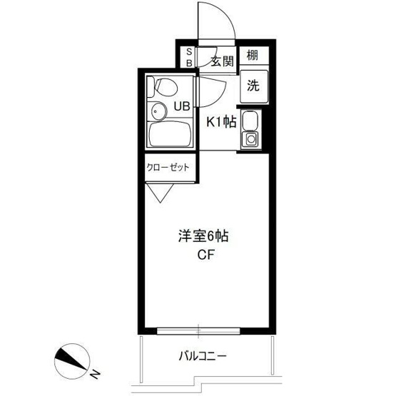 【間取り】 | ジョイフル池上第２ | 洋室６帖・１Ｋタイプ