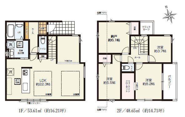 練馬区南大泉4丁目　LDK22.3帖×ZEH水準　北東角地の限定1棟の間取り|3LDK+S+WIC+カースペース　敷地面積102.87ｍ2　建物面積 102.26ｍ2