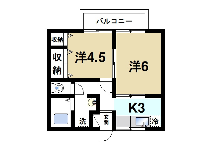 ハイツゼンⅡの間取り|ゆったりと暮らせる2Kの間取りです。