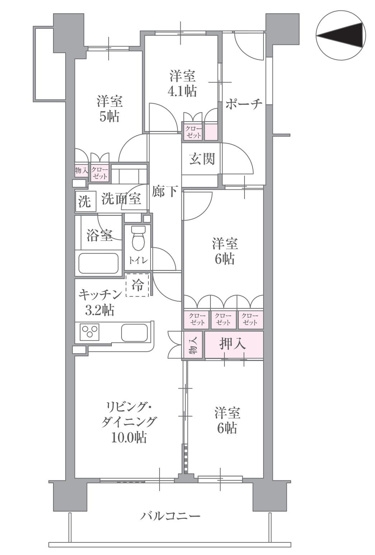 【間取り】 | ユニヴェルシオール学園の丘 | 4LDKはリビングダイニングキッチンと4つの居室がある間取りで、大家族や二世帯住宅に最適。広々としたリビングで家族団らんを楽しみ、個室でプライベートな時間も確保でき、快適な生活を送ることができますよ。