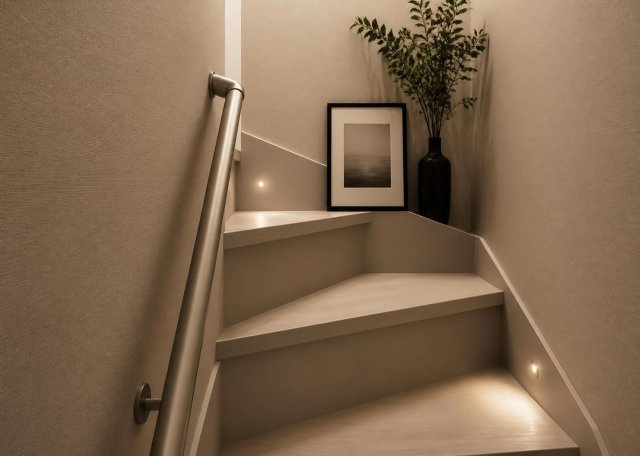【内装】 | 建物の上下階の通路である階段は、その位置によって動線や室内の印象が大きく左右されます。手摺にも重要な役割があり、転倒の防止・歩行や動作を円滑にして日常生活を支えることを主な目的として設置されています。