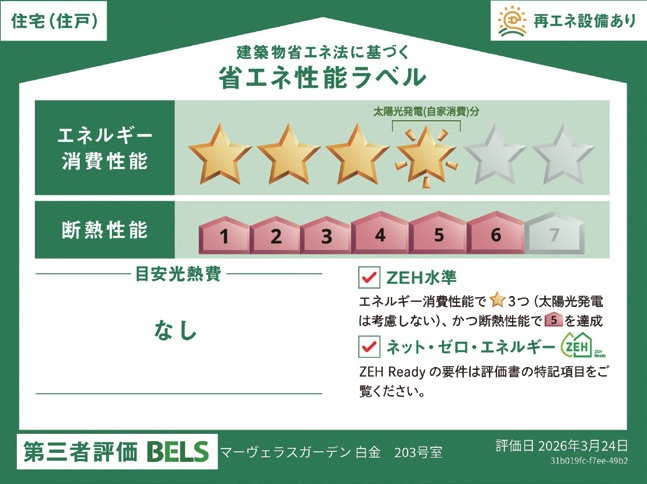 （シニア限定）マーヴェラスガーデン白金台の省エネ性能ラベル