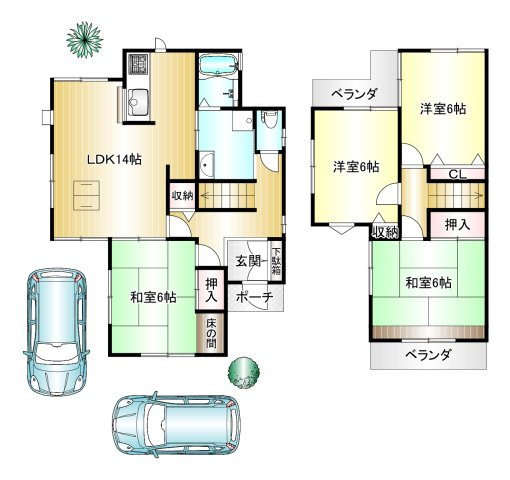 奈良県高市郡高取町清水谷の間取り|4LDK　土地面積：139.97ｍ2　建物面積：91.29ｍ2　駐車2台可