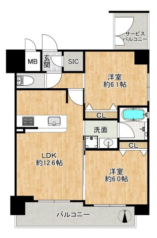 エステムコート新大阪Ⅹザ・ゲートの間取り|◆専有面積：54.89㎡、2LDK、広々LDKは約12.6帖！