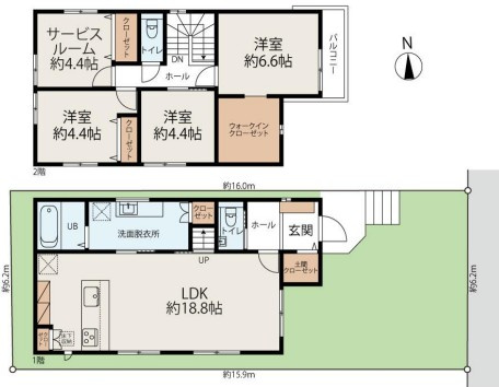 ゆったりした洗面脱衣所スペース　桃山台3丁目　2区画　1号棟の間取り