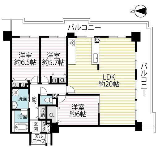「西向日」駅徒歩１2分◆７階部分最上階角部屋の３ＬＤＫ住戸◆オークリッチむこうまちの間取り