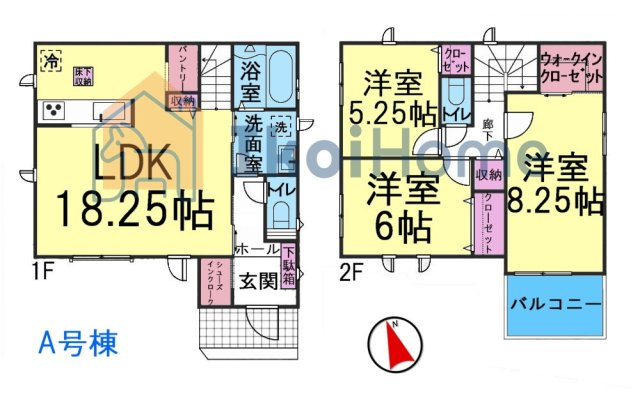 神戸市西区玉津町高津橋全２棟A号棟　新築戸建の間取り|【ホームページに現地動画掲載中】●年中無休：当日予約可●3LDKの間取り！リビング18.25帖！