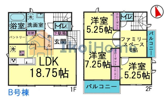 神戸市西区玉津町高津橋全２棟B号棟　新築戸建の間取り|【ホームページに現地動画掲載中】●年中無休：当日予約可●人気の4LDKの間取り！リビング18.75帖