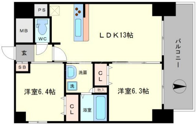 ラルジュルーセントオーデン難波の間取り