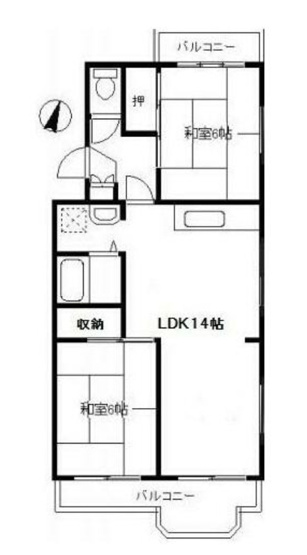 【間取り】 | キングレジデンス浜竹 | 2LDK