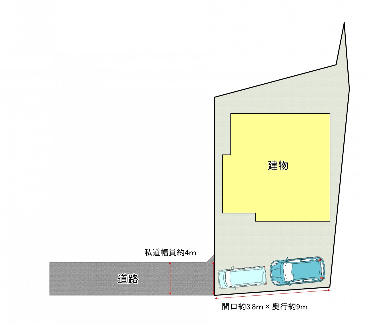 山口市吉敷赤田１丁目　戸建ての区画図|2台駐車可能な敷地です。