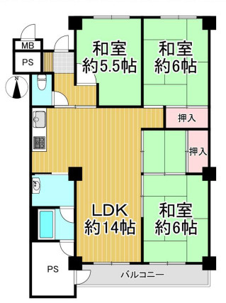 八戸ノ里グランドマンションB棟の間取り